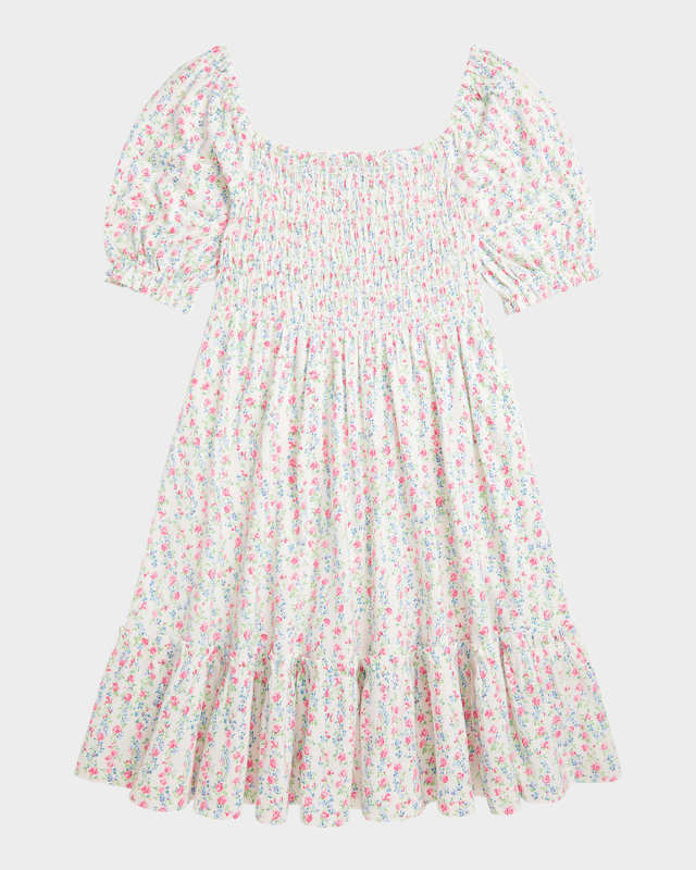 Girl's Floral-Print Smocked Day Dress, Size S-X